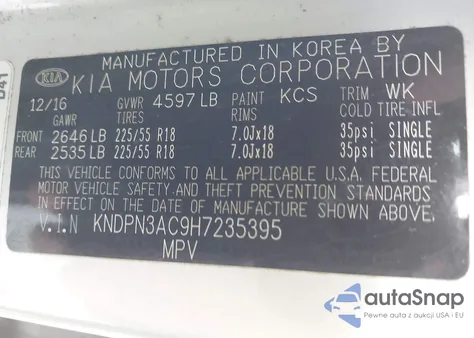 2017 Kia Sportage Ex из США, поврежденный, VIN KNDPN3AC9H7235395